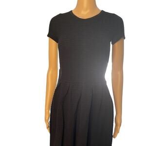 Taylor Mini Dress S Gothic Minimalist Ribbed Stretch A-Line Pleated Skirt Black